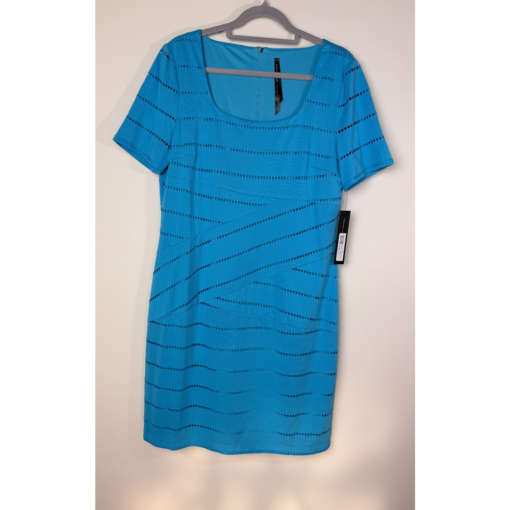 Marc New York Andrew Marc Dress 14 Turquoise Eyelet Sheath NWT Stretch Spring